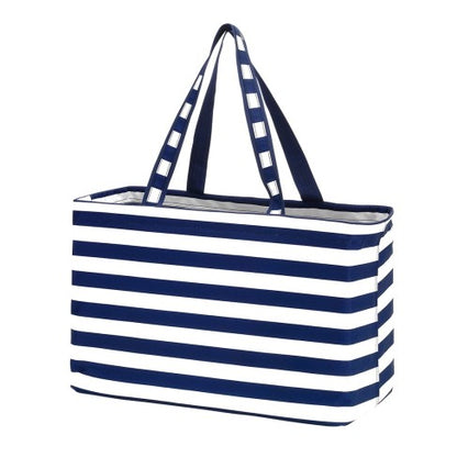 Personalized Navy Stripe Huge Beach Bag Tote