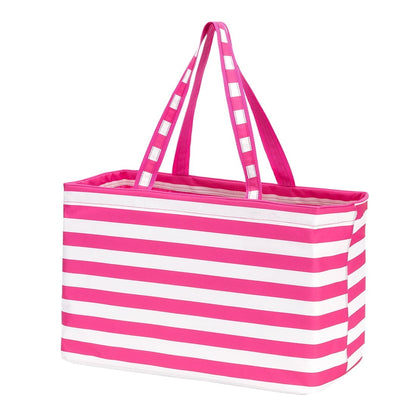 Personalized Hot Pink Stripe Huge Beach Bag Tote