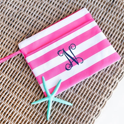 Personalized Hot Pink Stripe Zip Pouch Wristlet