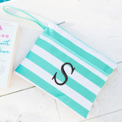 Personalized Mint Stripe Zip Pouch Wristlet