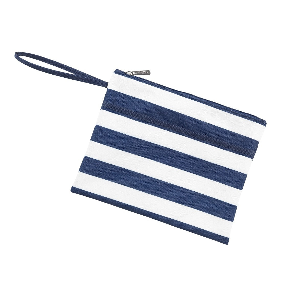 Personalized Navy Stripe Zip Pouch Wristlet