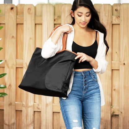 Personalized Black Nylon Oversized Tote Bag