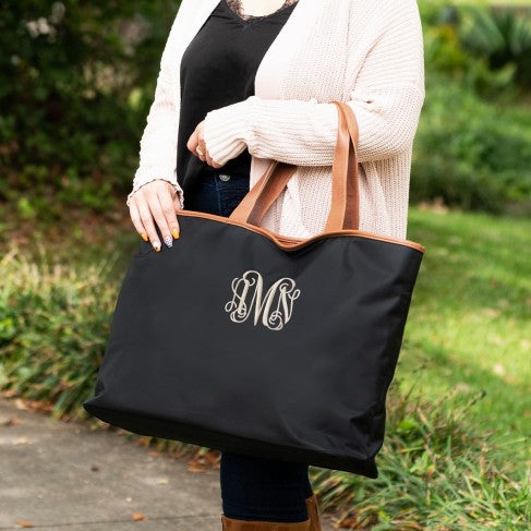 Personalized Black Nylon Oversized Tote Bag