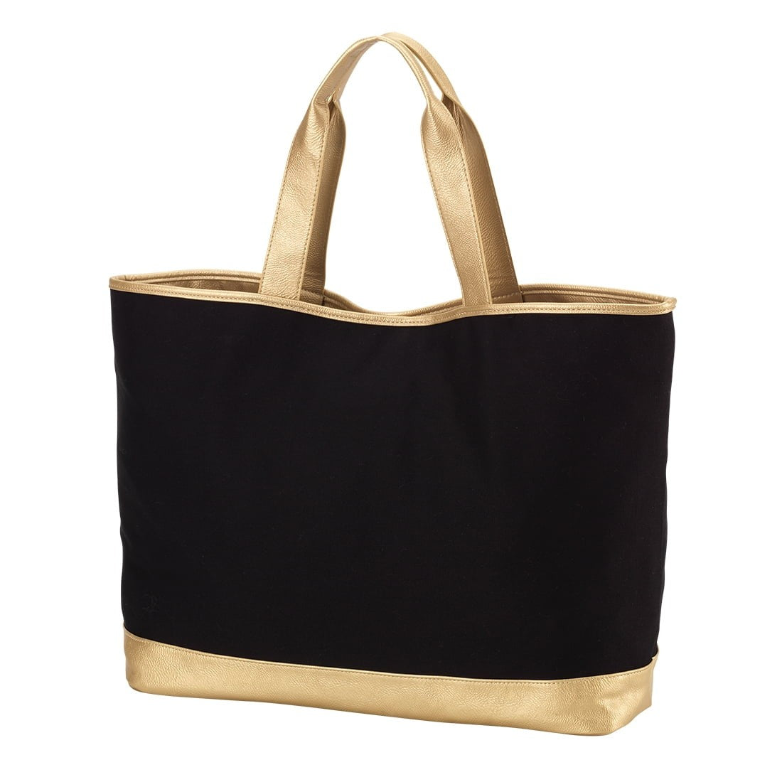 Personalized Black Tote Bag with Gold Metallic Trim