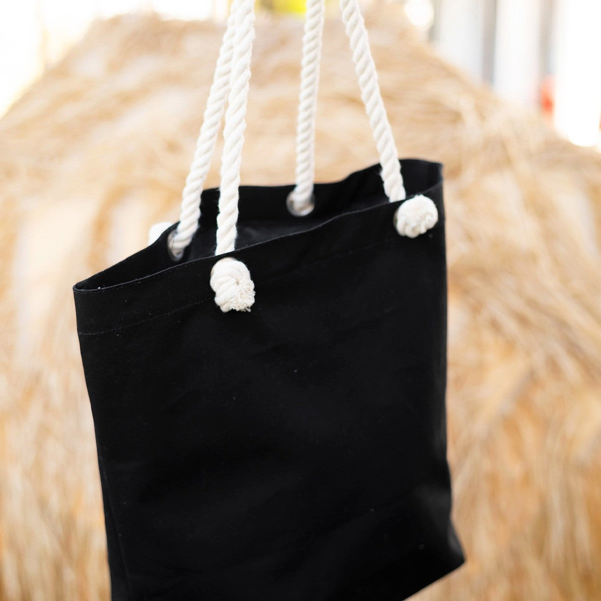 Personalized Black Rope Tote Bag