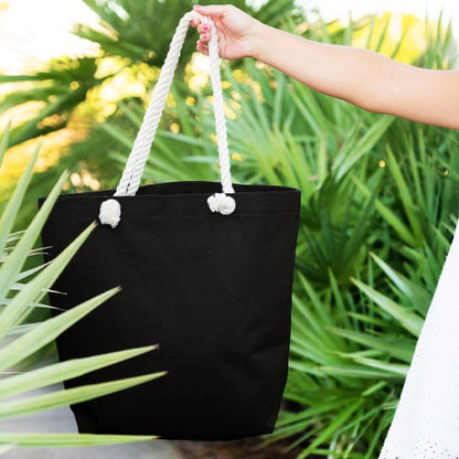 Personalized Black Rope Tote Bag