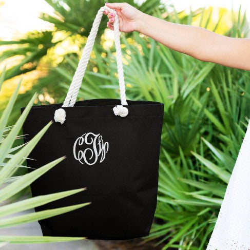 Personalized Black Rope Tote Bag