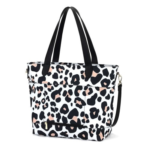 Personalized White Leopard Print Travel Tote