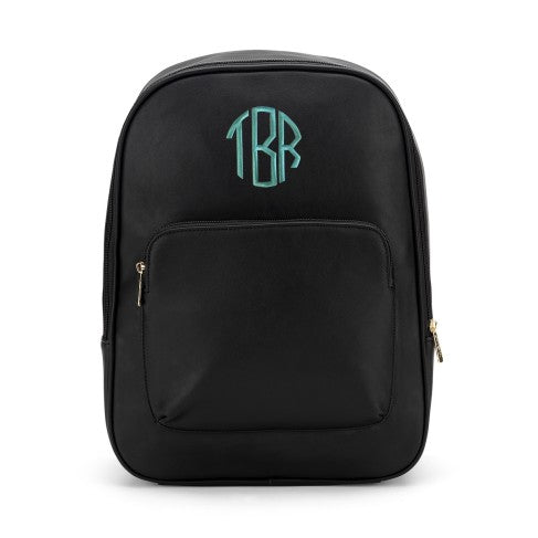 Personalized Black Vegan Leather Backpack Purse