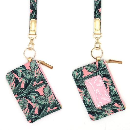 Tropical Leaves Lanyard ID Wallet