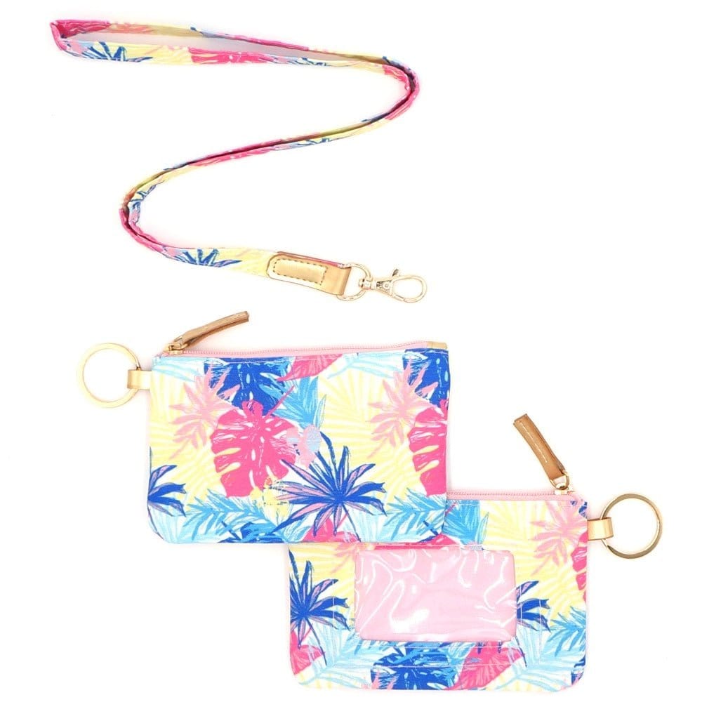 Tropical Leaves Lanyard ID Wallet