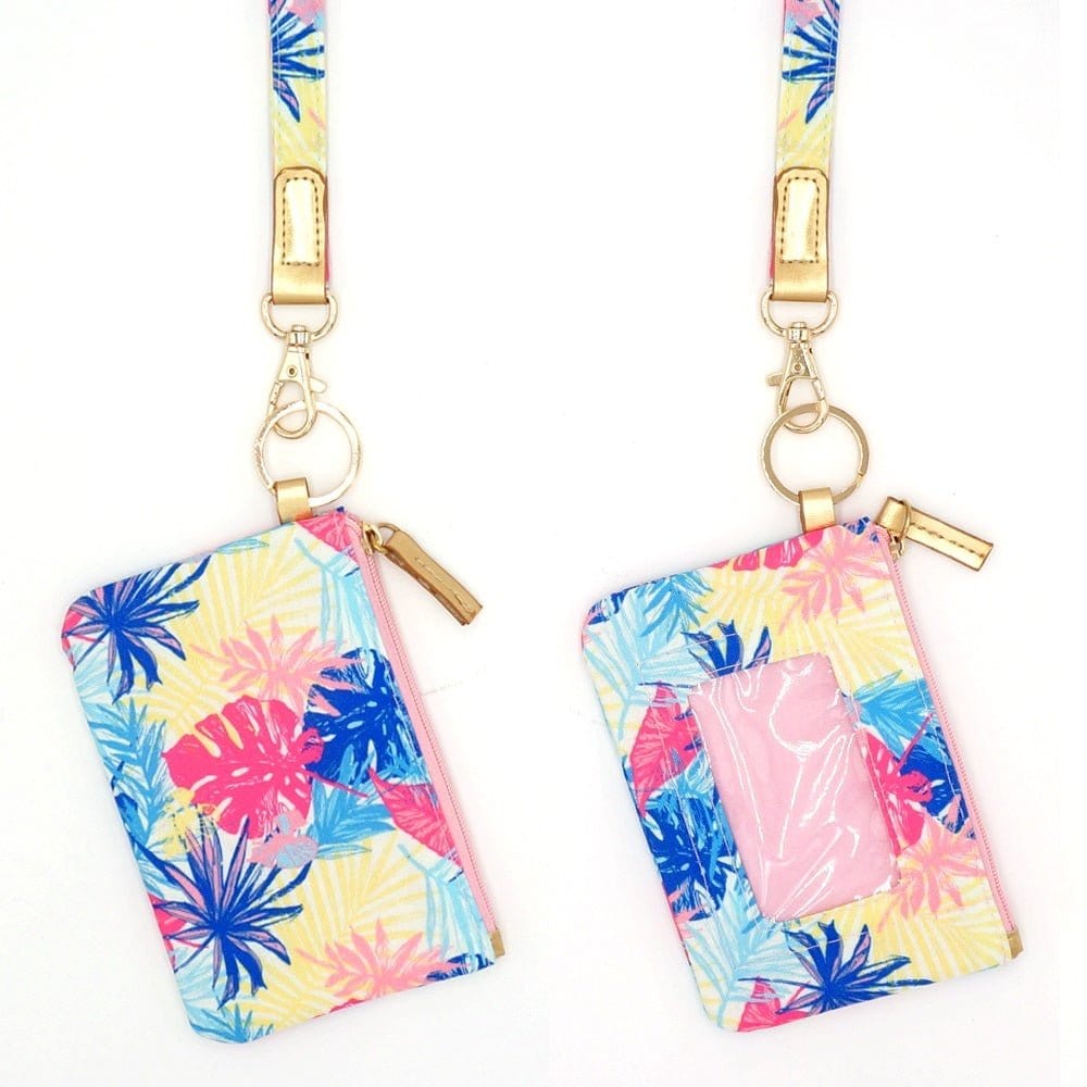 Tropical Leaves Lanyard ID Wallet