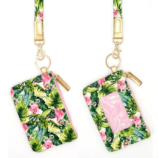 Tropical Flamingo Lanyard ID Wallet