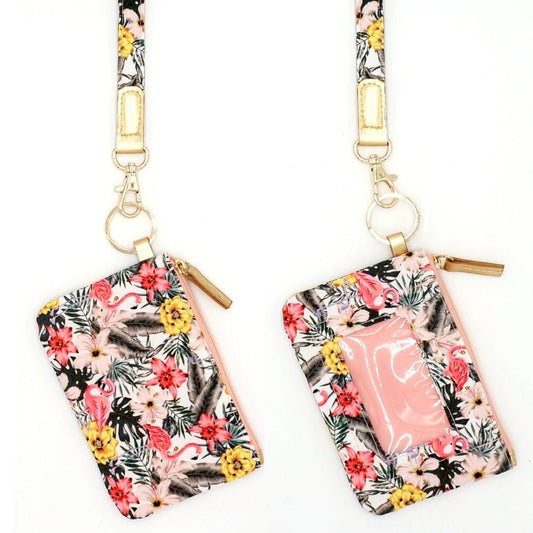 Tropical Flamingo Lanyard ID Wallet