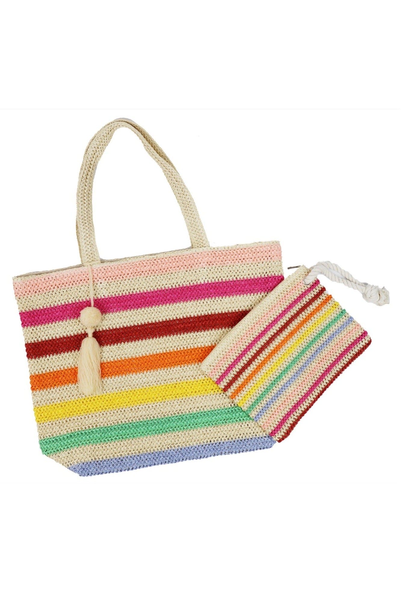 Amara Striped Crochet Tote Bag With Tassel