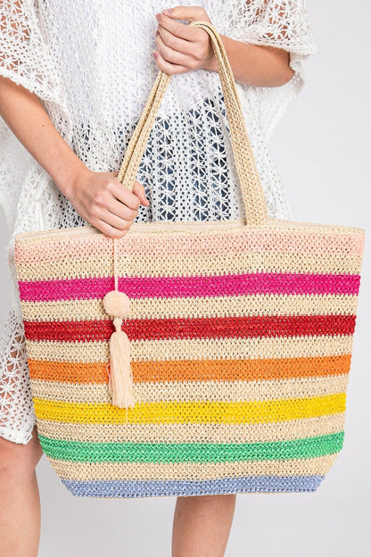 Amara Striped Crochet Tote Bag With Tassel