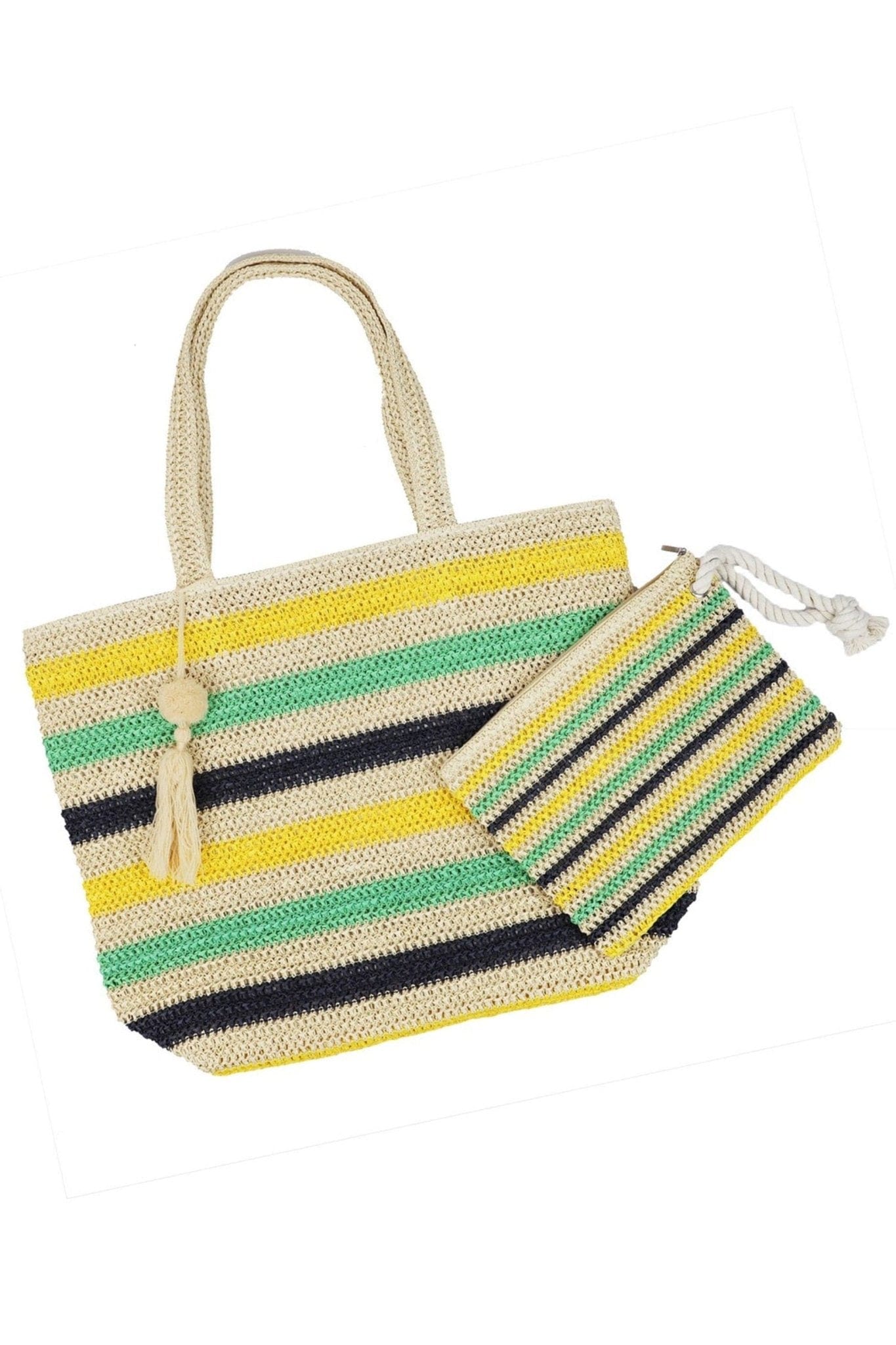 Amara Striped Crochet Tote Bag With Tassel