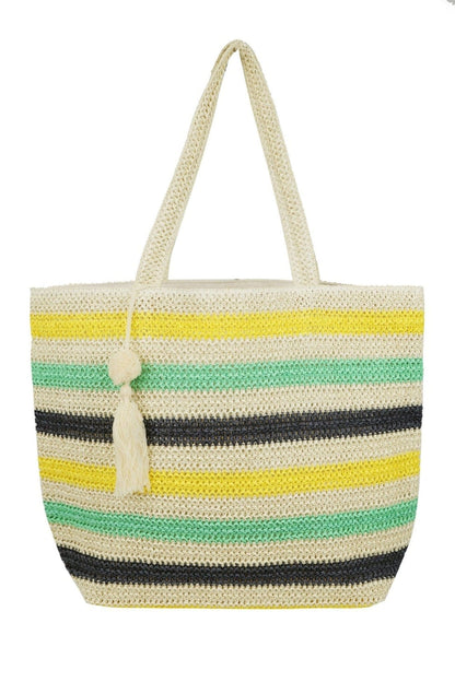 Amara Striped Crochet Tote Bag With Tassel