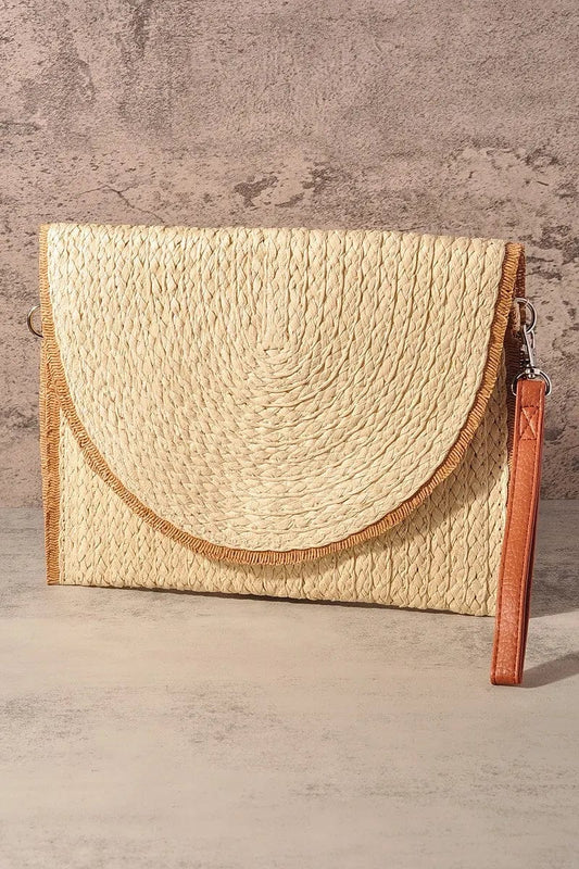 Frayed Trim Straw Crossbody/Clutch