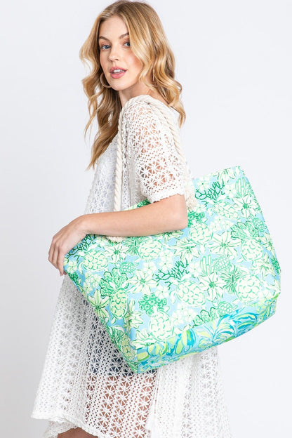 Hand Drawn Turtle Print Beach Tote Bag