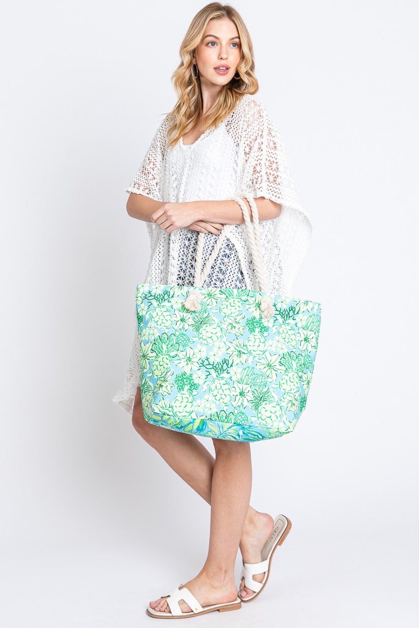 Hand Drawn Turtle Print Beach Tote Bag