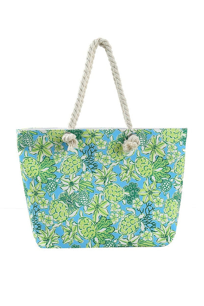 Hand Drawn Turtle Print Beach Tote Bag