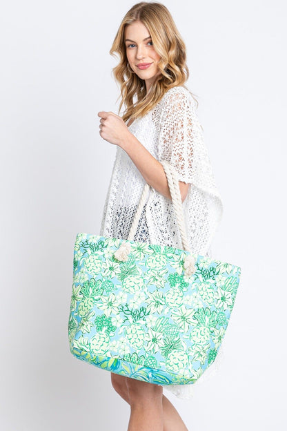 Hand Drawn Turtle Print Beach Tote Bag