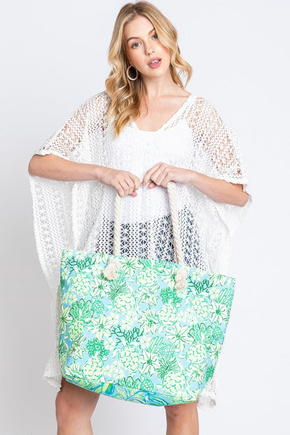 Hand Drawn Turtle Print Beach Tote Bag