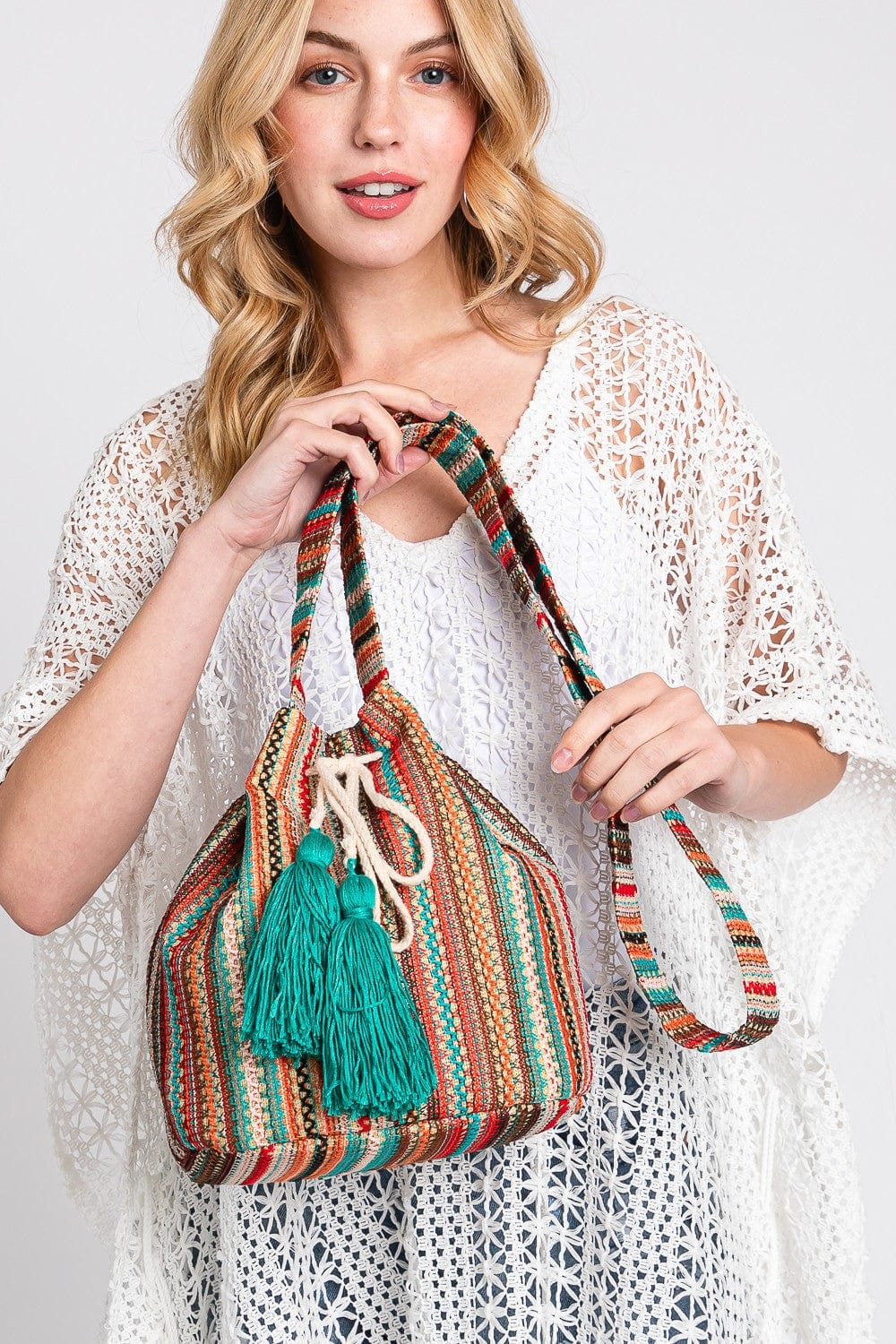 Leila Multi Colored Striped Bucket Bag