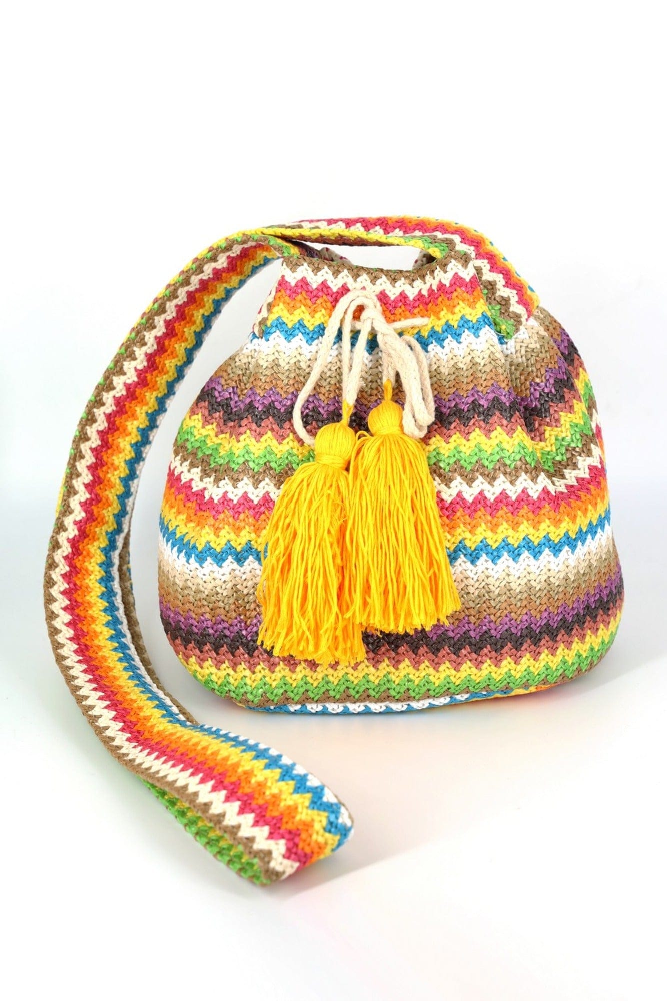 Ayla Multi Color Chevron Straw Bucket Bag