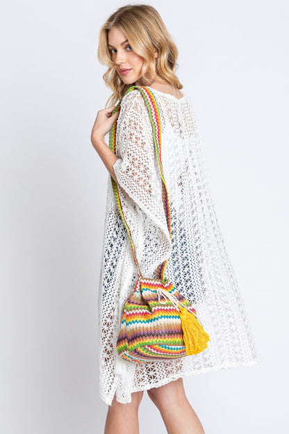 Ayla Multi Color Chevron Straw Bucket Bag