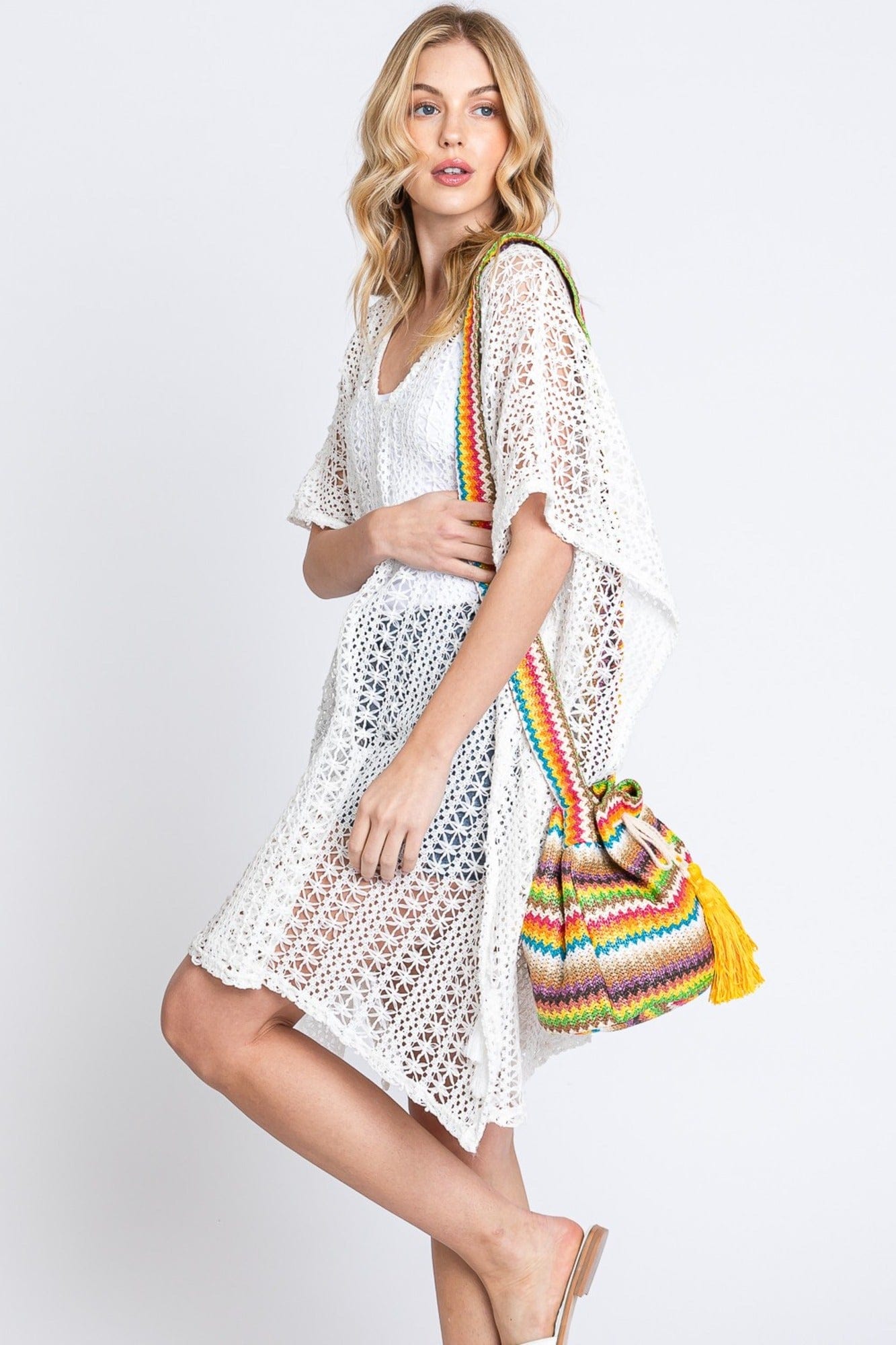 Ayla Multi Color Chevron Straw Bucket Bag