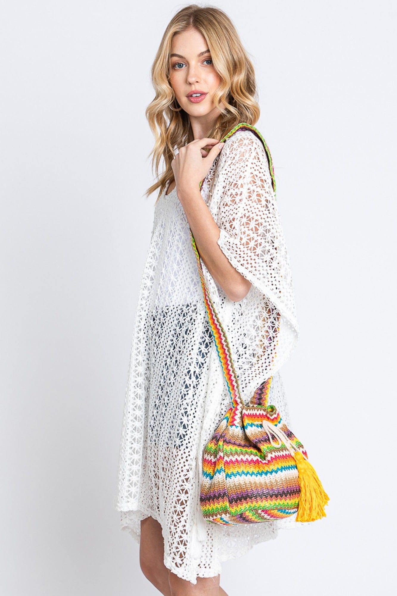 Ayla Multi Color Chevron Straw Bucket Bag