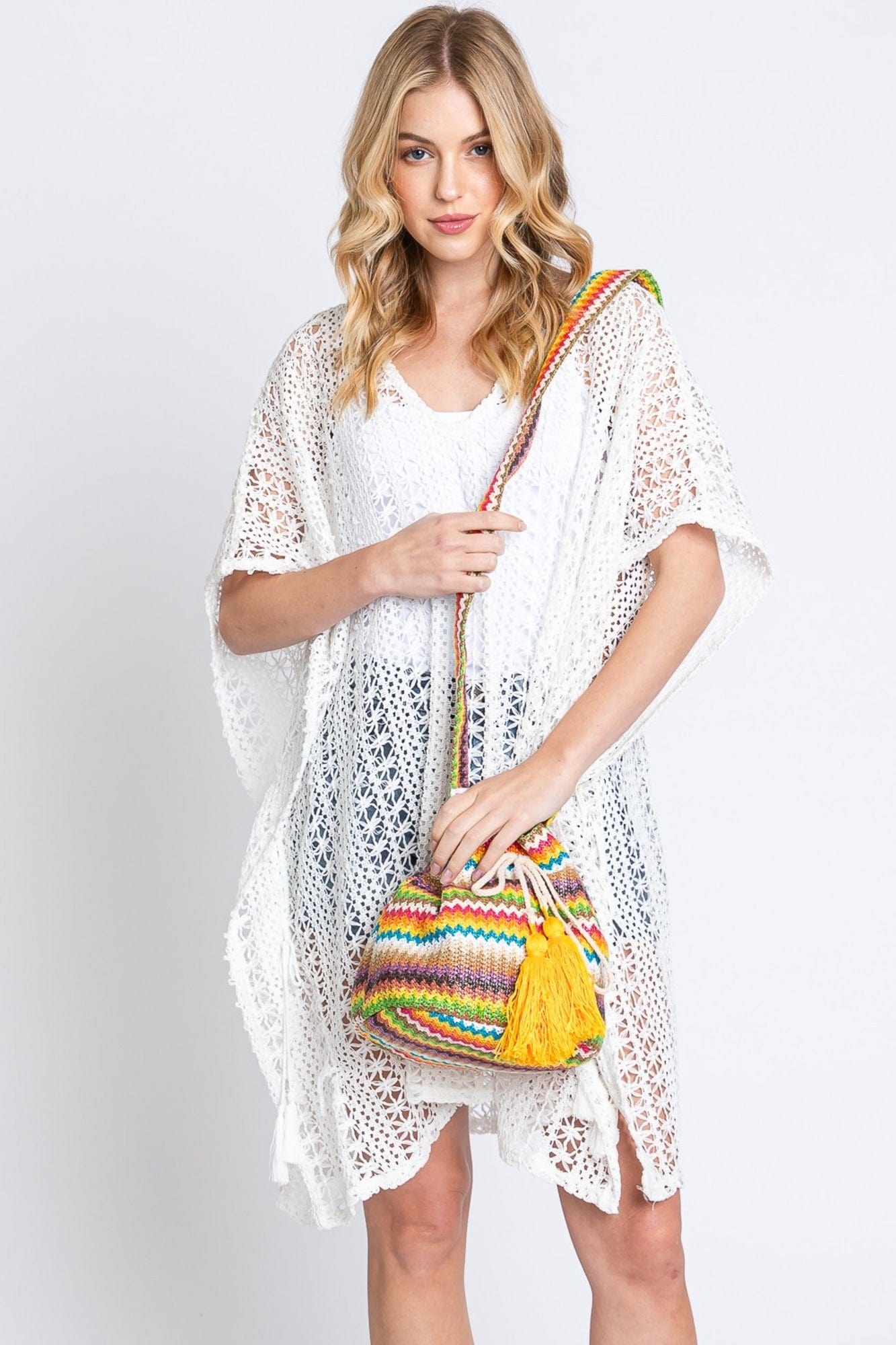 Ayla Multi Color Chevron Straw Bucket Bag