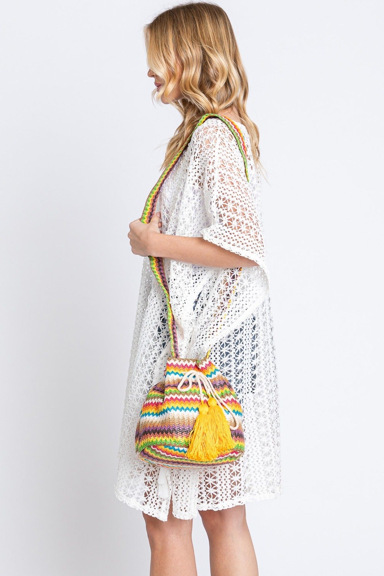 Ayla Multi Color Chevron Straw Bucket Bag