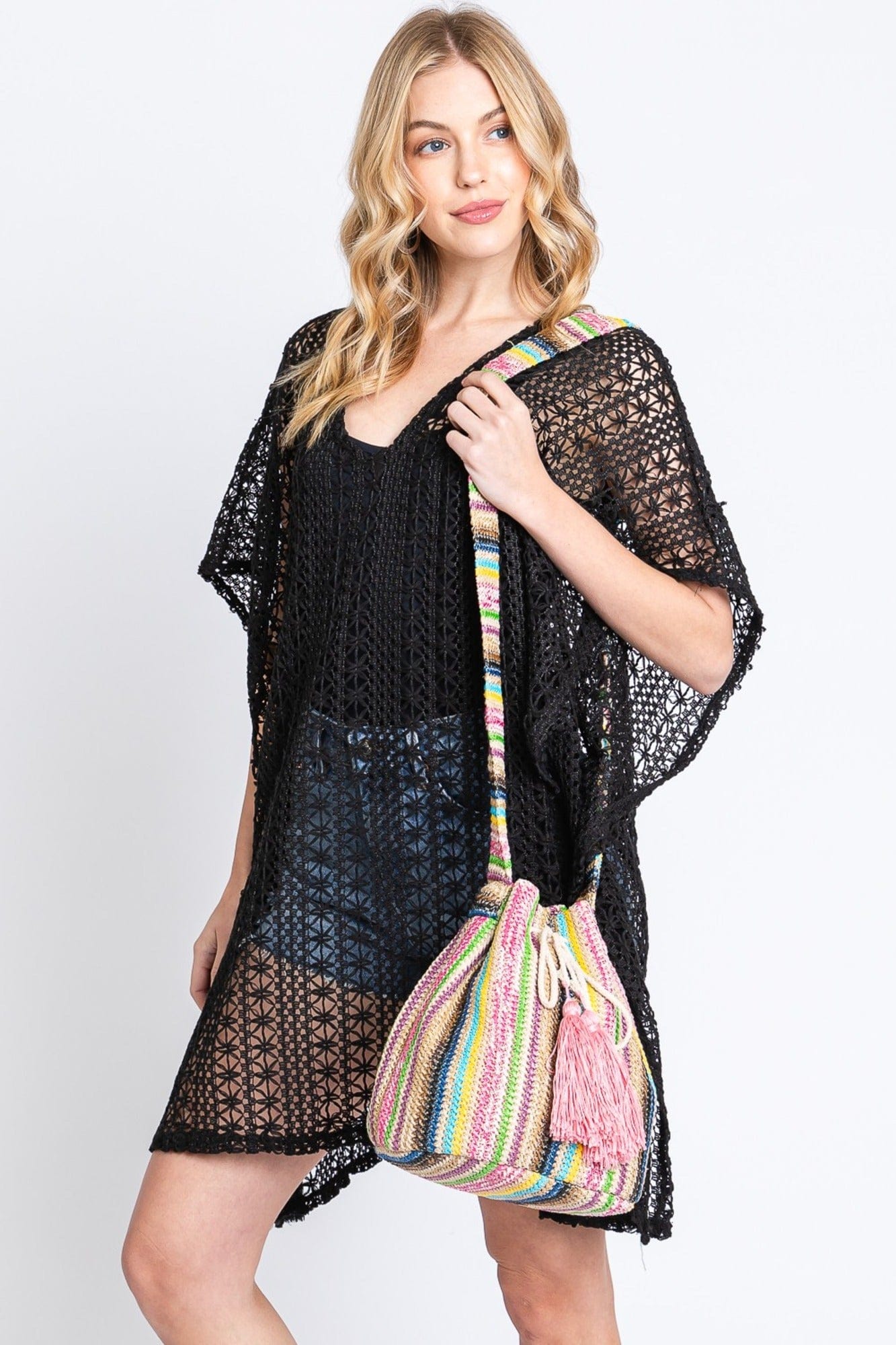 Harmony Multi Color Striped Straw Bucket Bag