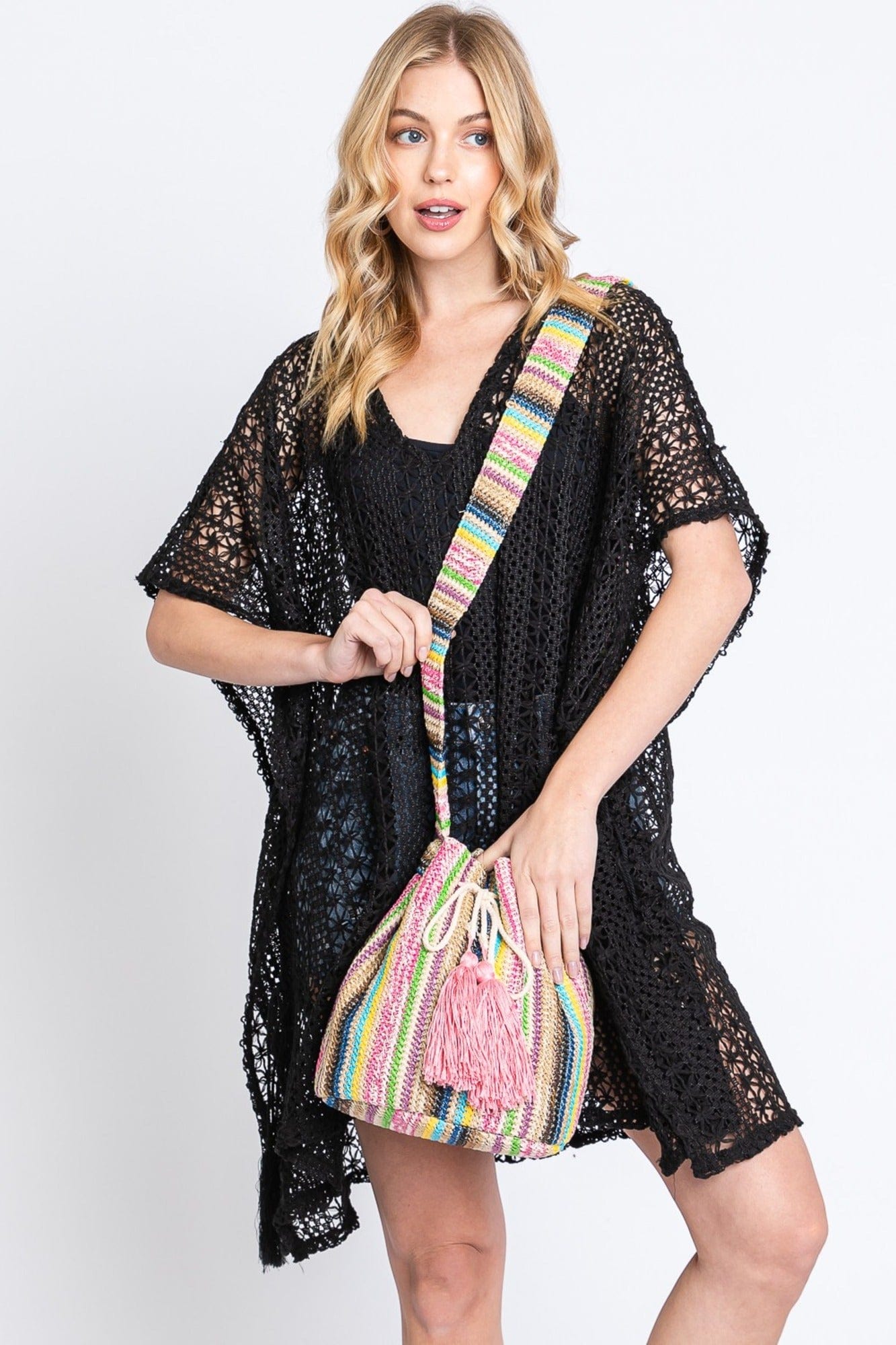 Harmony Multi Color Striped Straw Bucket Bag