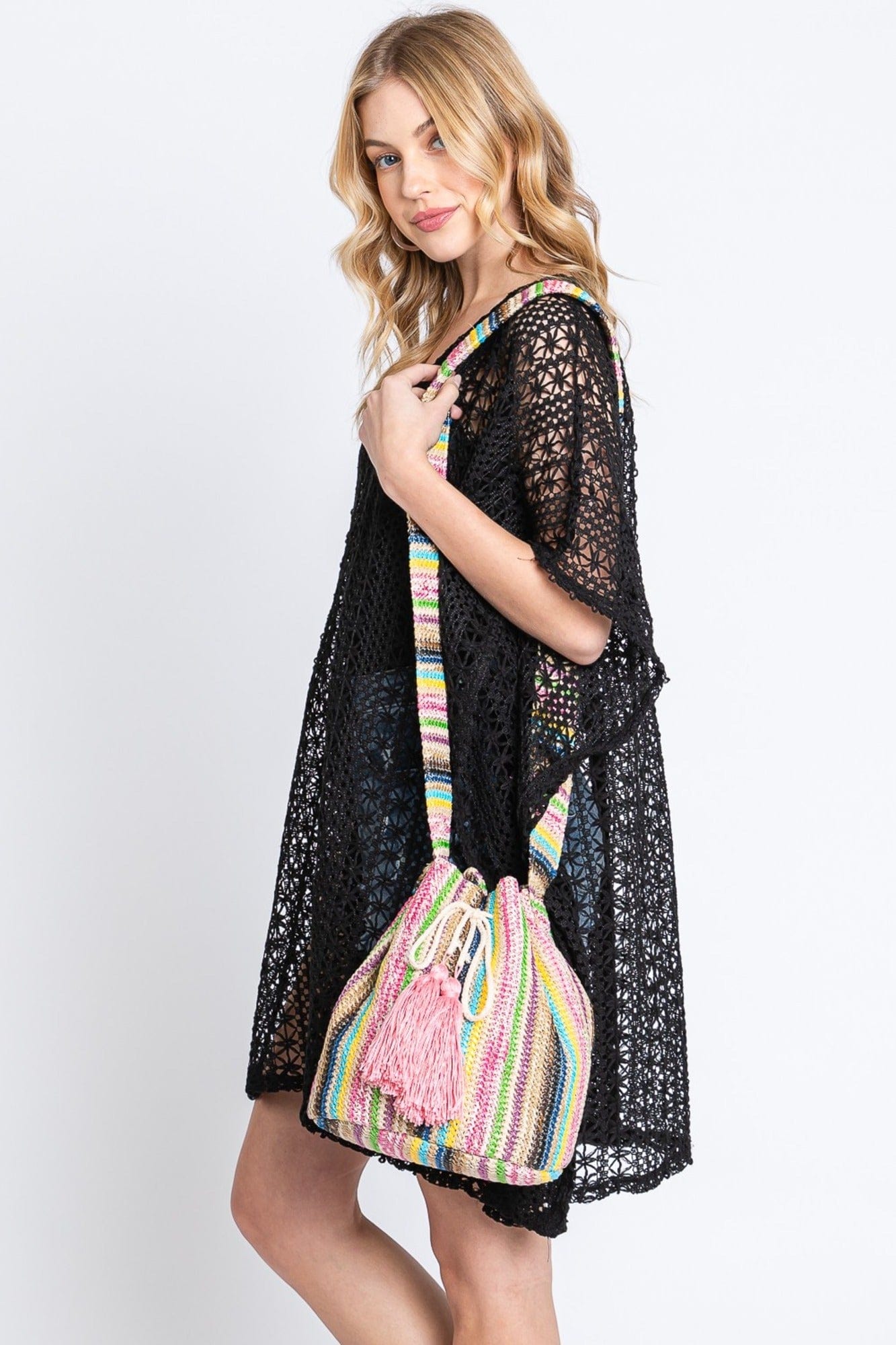 Harmony Multi Color Striped Straw Bucket Bag