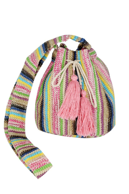 Harmony Multi Color Striped Straw Bucket Bag