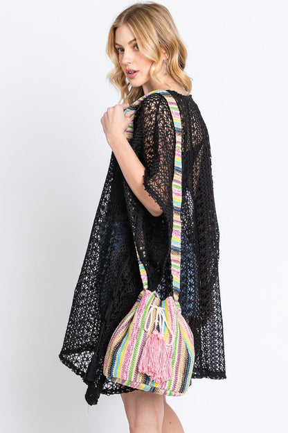 Harmony Multi Color Striped Straw Bucket Bag