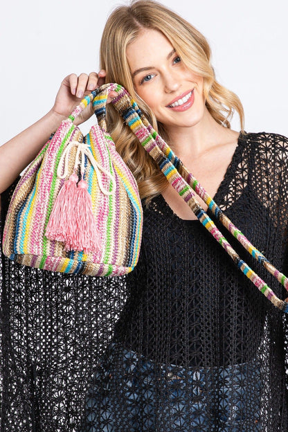 Harmony Multi Color Striped Straw Bucket Bag