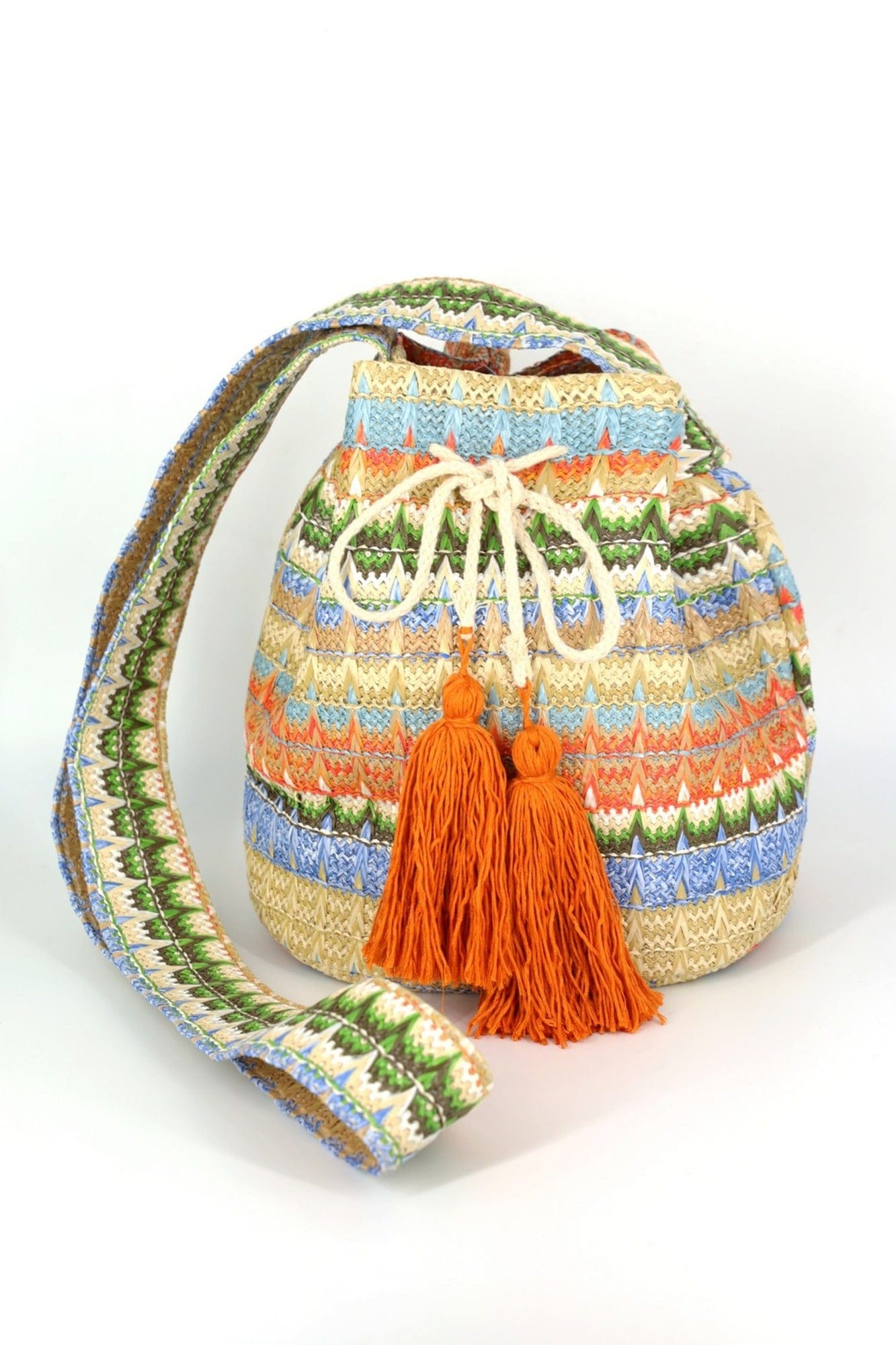 Gracie Multi Color Straw Bucket Bag