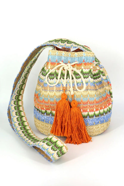 Gracie Multi Color Straw Bucket Bag