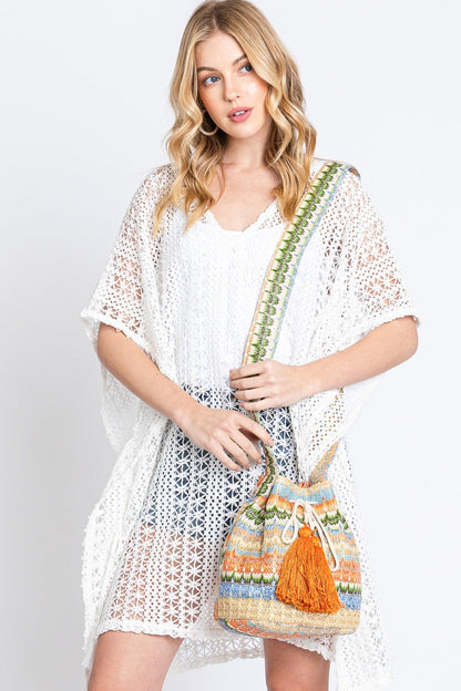 Gracie Multi Color Straw Bucket Bag