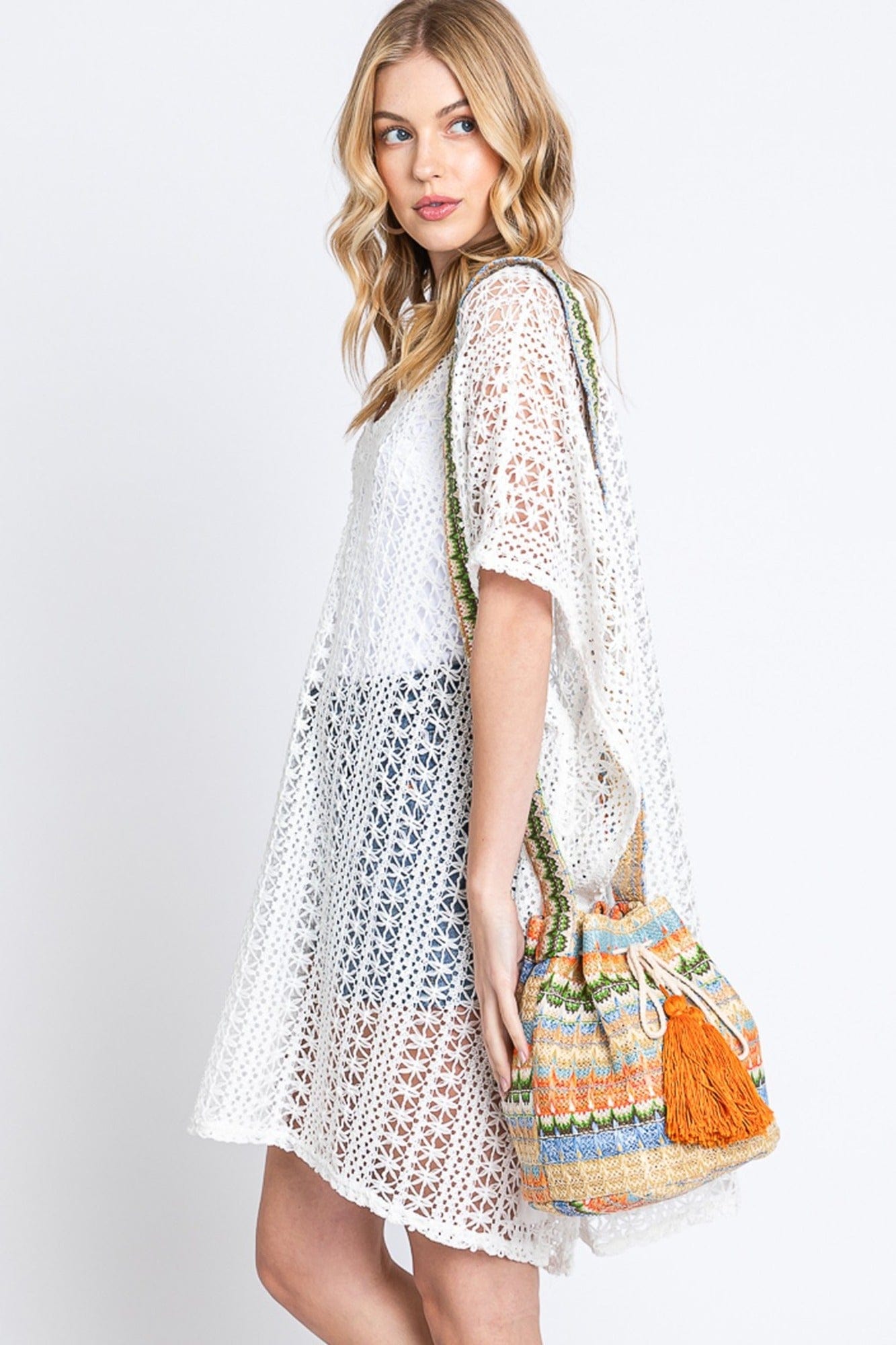 Gracie Multi Color Straw Bucket Bag