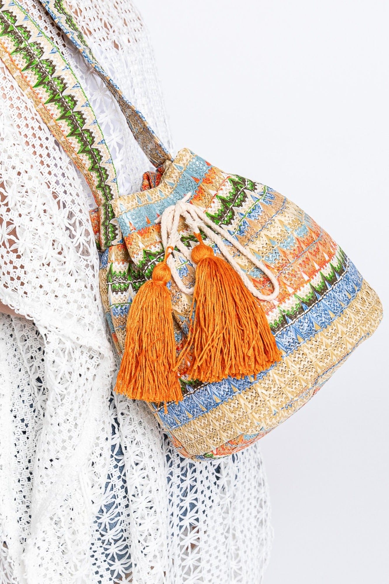 Gracie Multi Color Straw Bucket Bag