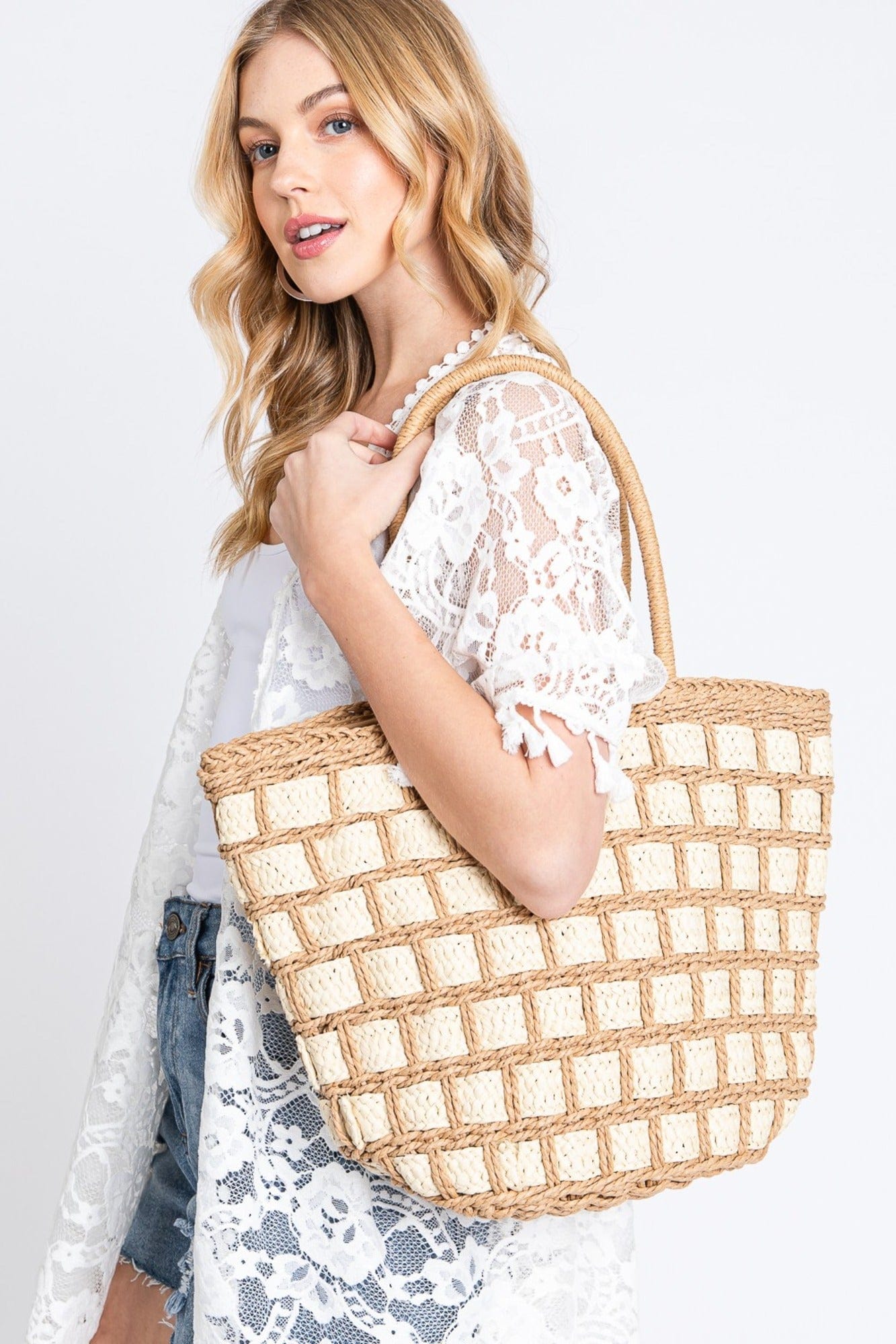 Ronnie Two Tone Straw Bag