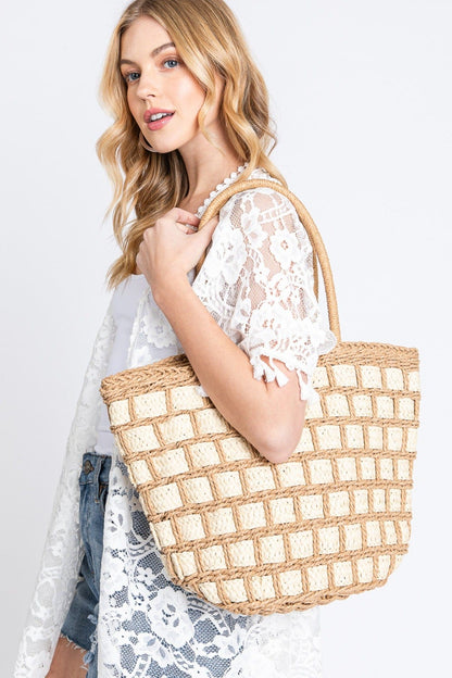 Ronnie Two Tone Straw Bag