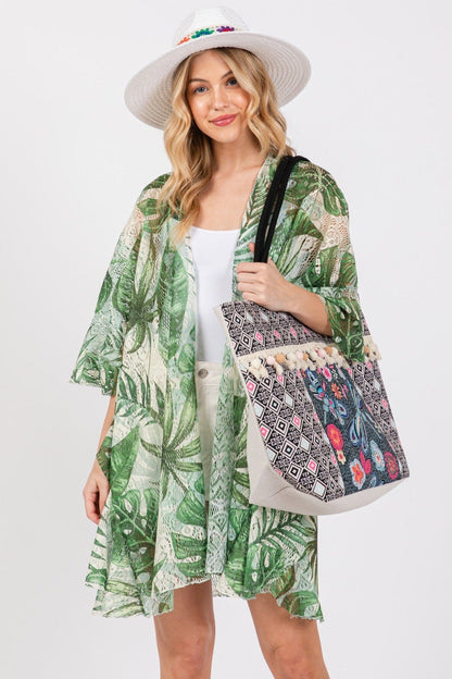 Romina Boho Dragonfly Print Tassel Tote Bag