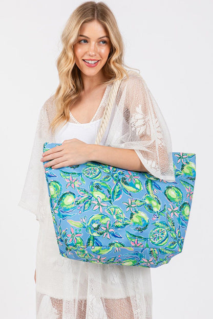 Hand Drawn Lime Print Beach Tote